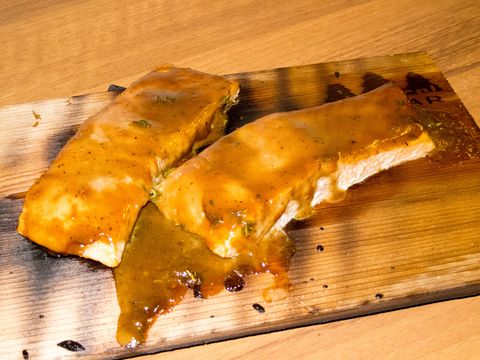 Cedar planked salmon with honey glaze